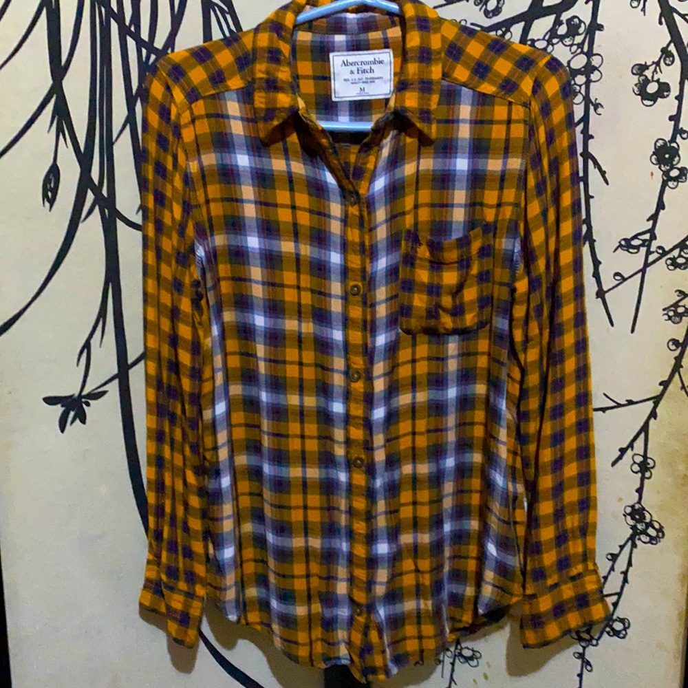 Abercrombie & Fitch Women’s Rust Orange Plaid Flannel Shirt W/Embroidered Logo